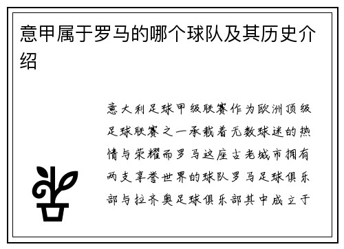 意甲属于罗马的哪个球队及其历史介绍